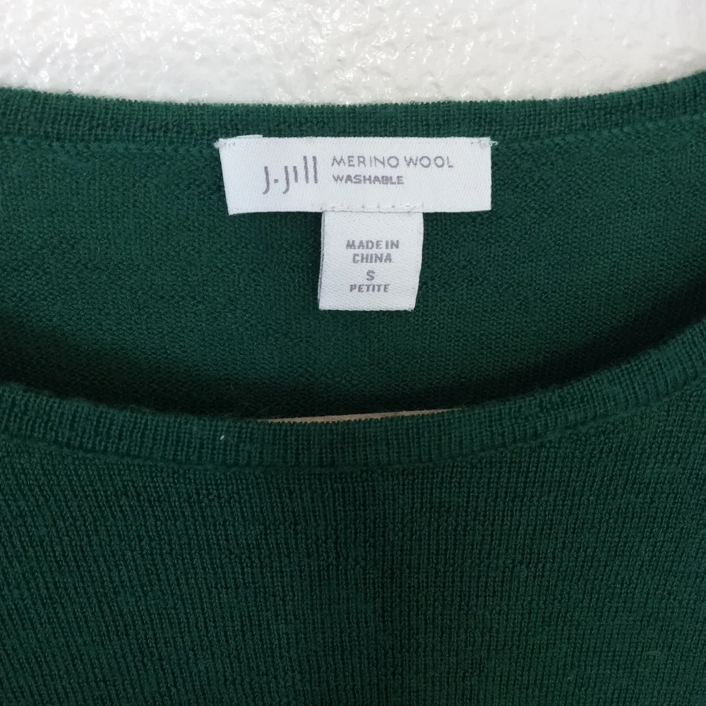 J.Jill Merino Wool Long Sleeve Green Tunic Sweater Top S Petite